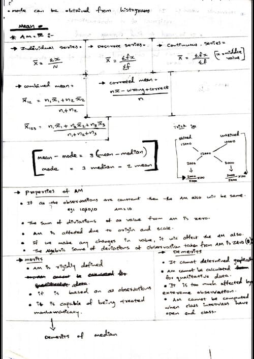 First page of central tendency Statistics one pager just started to make short notes