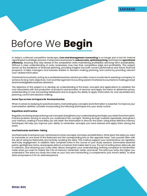 First page of Costing Saransh