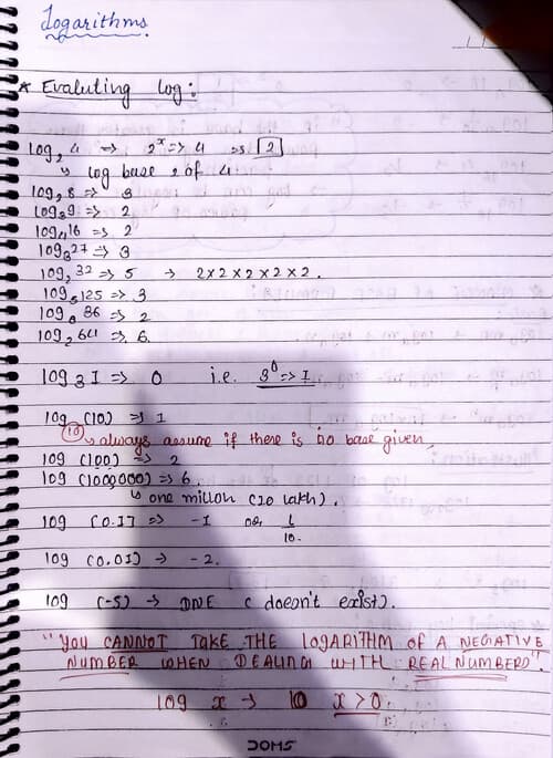 First page of Logarithm Notes made by me