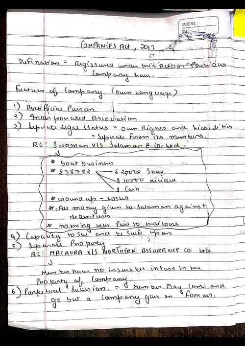 First page of A quick revision notes of the companies act 2013 .