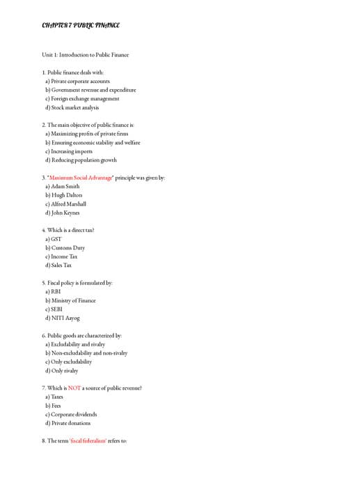 First page of Practice mcqs for Economic (public finance)