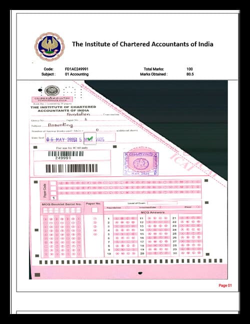 First page of Accounts answer sheet copy May 25 certified copy
