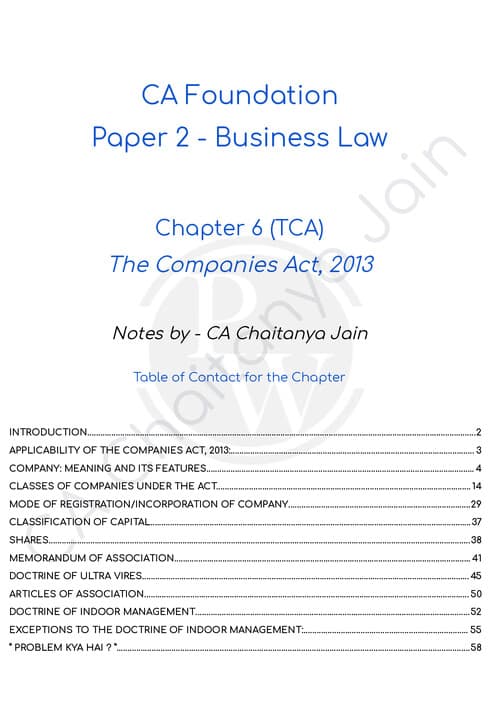 First page of The companies act notes by CA Chaitanya Jain