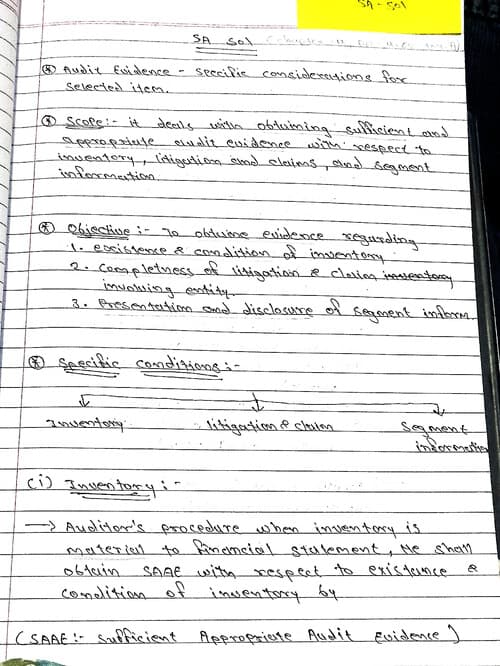 First page of Audit SA 501 summary (chp-4)