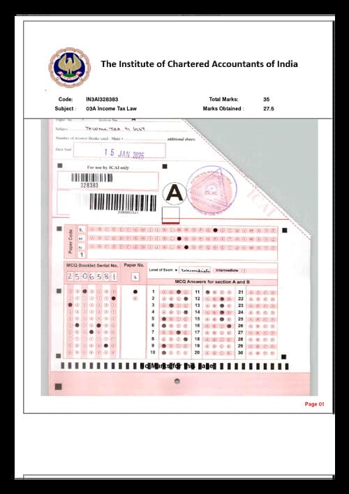 First page of AIR1 Answersheet of IDT