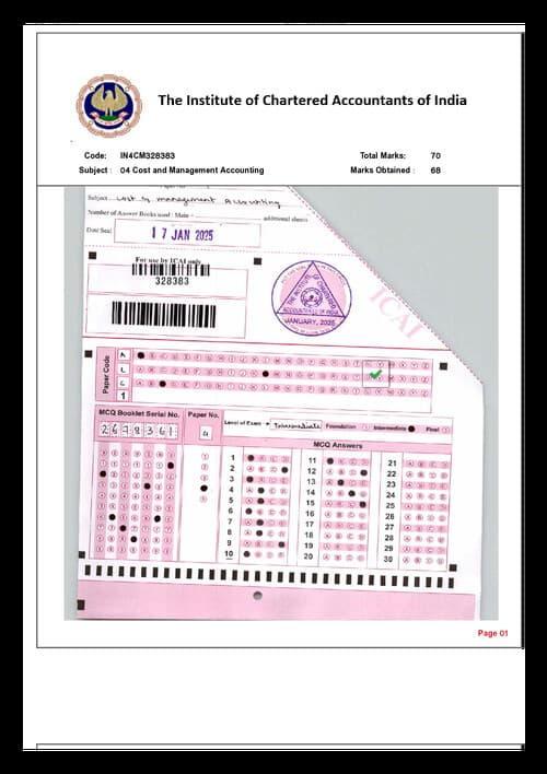 First page of AIR 1 COSTING ANSWERSHEET