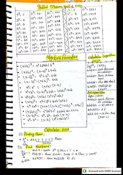 First page of Quantitative aptitude chapter wise all important formula