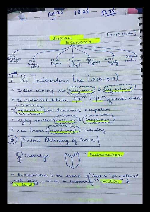 First page of Indian economy notes