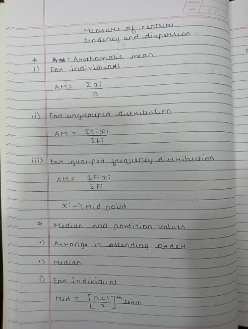 First page of All formulas of central tendency and dispersion