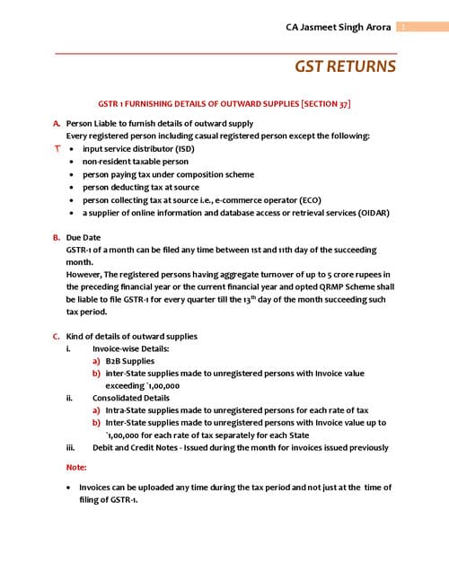 First page of GST Marathon Notes with latest amendments(Part 3) by CA Jasmeet Singh