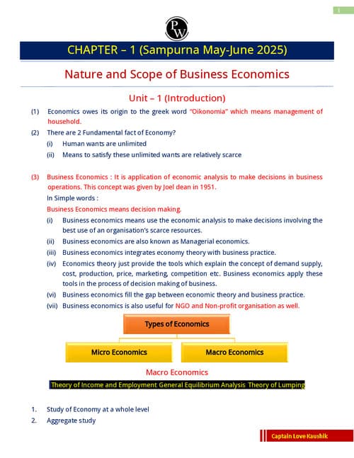 First page of Chapter 1 Nature and scope of business economics Notes