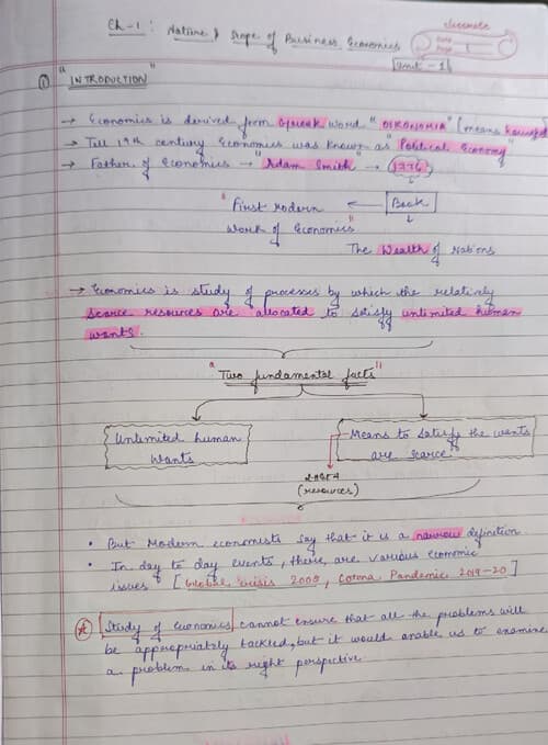 First page of Business economics ch 1 unit 1 notes!!!