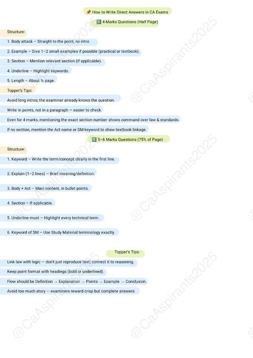 First page of HOW TO WRITE DIRECT ANSWERS IN CA EXAM ( BUSINESS LAWS & ACCOUNTING )