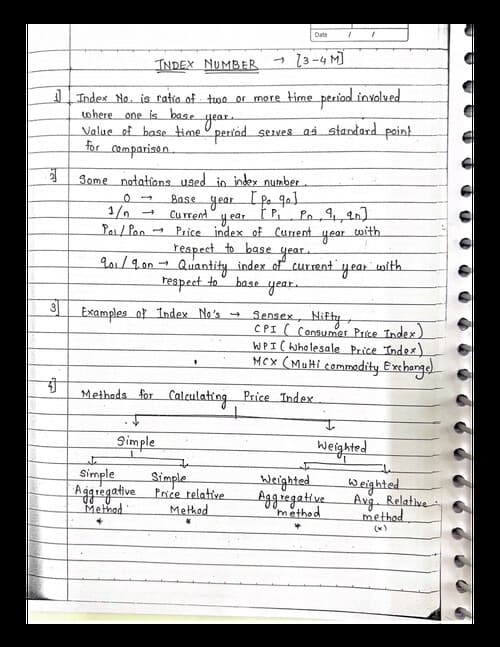 First page of Indexe number notes