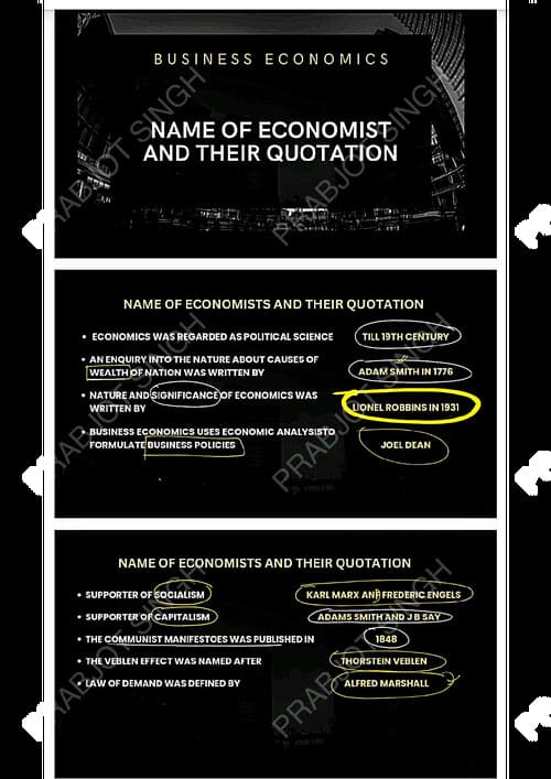 First page of Business economics names of economist and their quotation