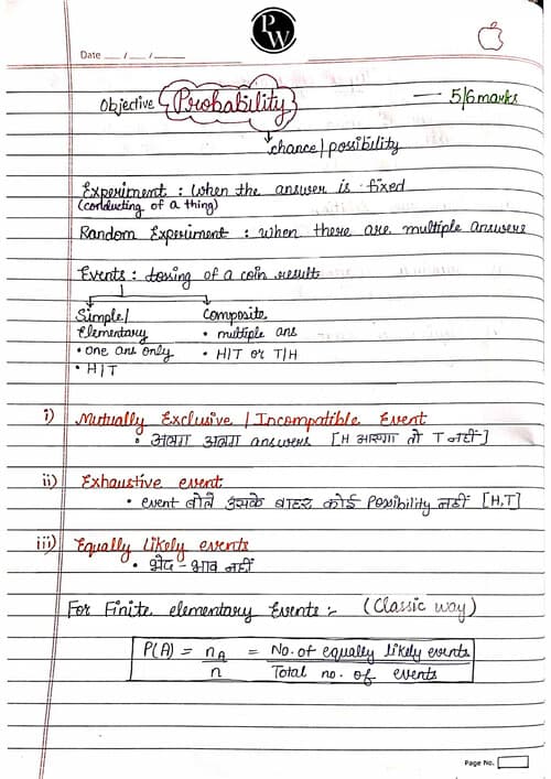 First page of Probability handwritten notes