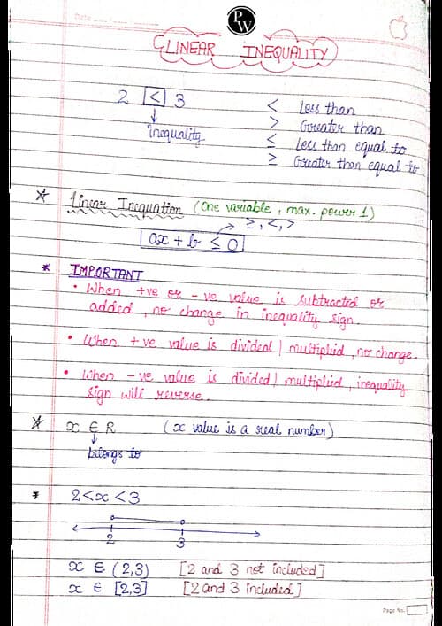 First page of Linear inequalities Handwritten notes