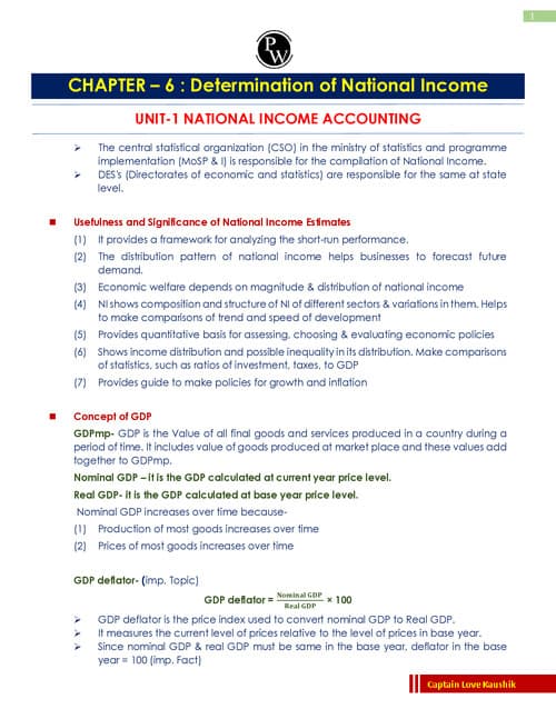 First page of Unit 1. National Income notes pw