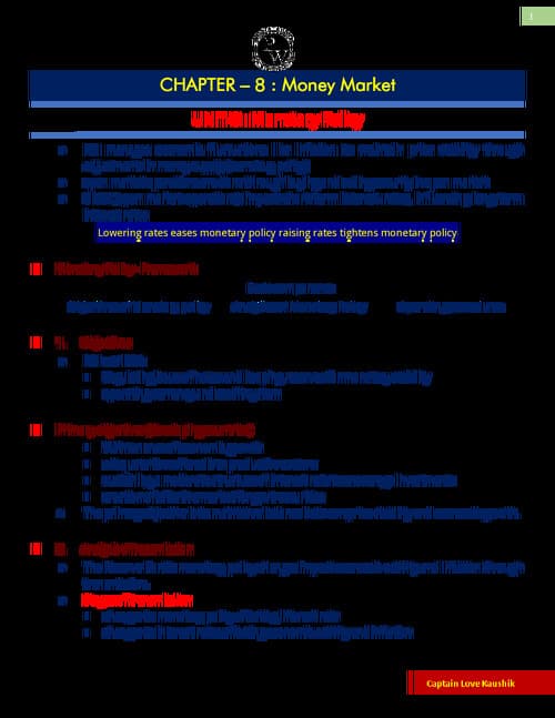 First page of Chapter 8 money market Unit three monetary policy notes by PW