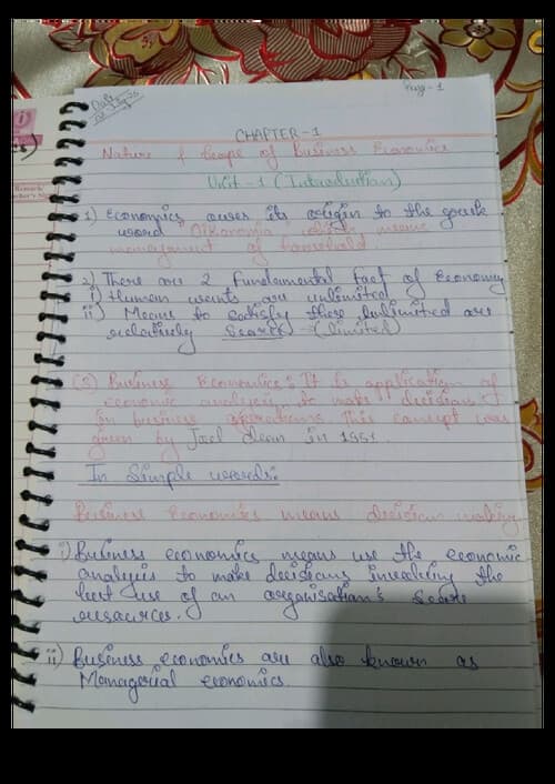 First page of Business Economics Chap-1 ( hand written detailed note )