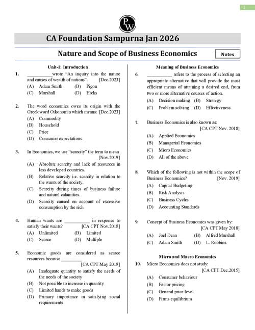 First page of Bussiness economics Chapter 1 ASSIGNMENT Ca foundation