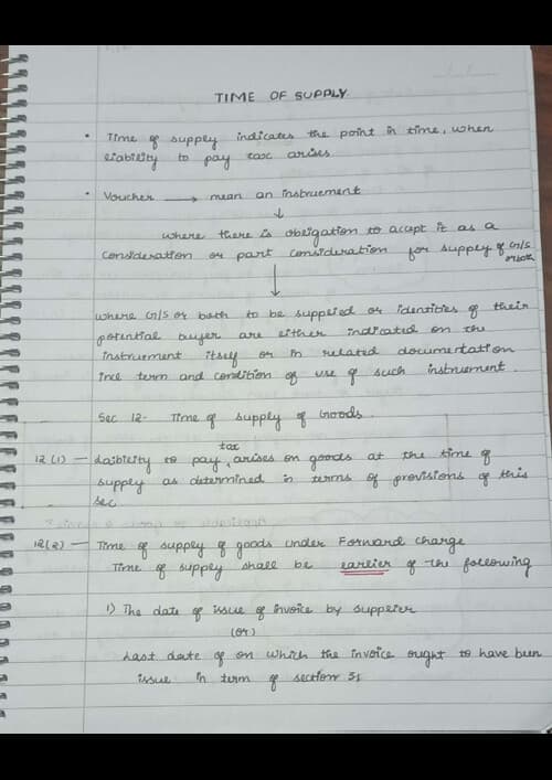 First page of This is handwritten notes of time of supply. The source of this notes is purely icai module