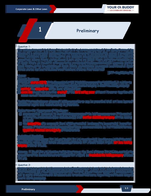 First page of Preliminary and incorporation of company and matter incidental thereto Question bank by. CA SHUBHAM SINGHAL SIR EDITION. 5th