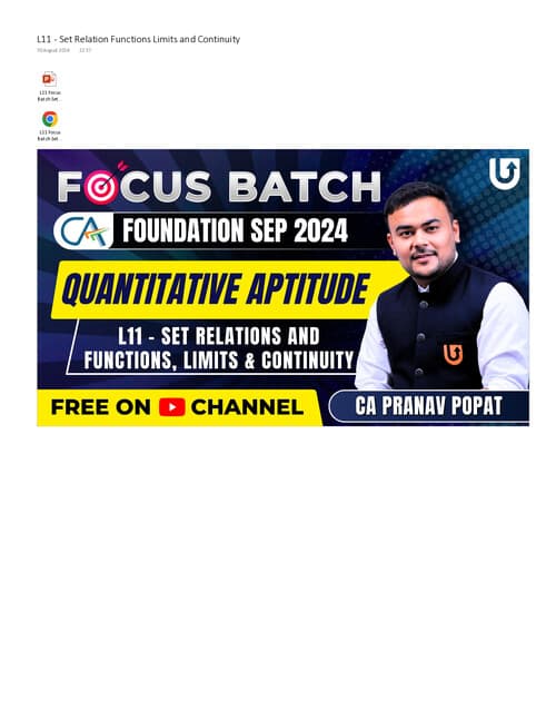 First page of Quantitative aptitude Set, relation and functions &limits and continuity