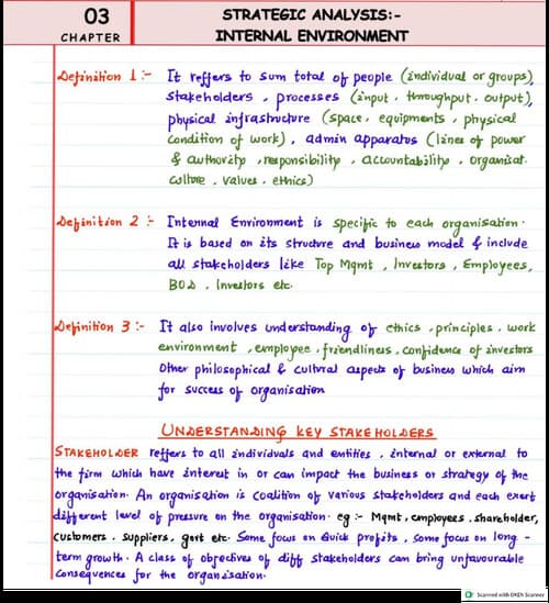 First page of the note for SM chapter 3 internal strategic analysis is totally made by me the sour will be ICAI module only