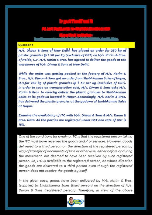 First page of Input Tax Credit LDR Questions by CA Amit Mahajan Sir.