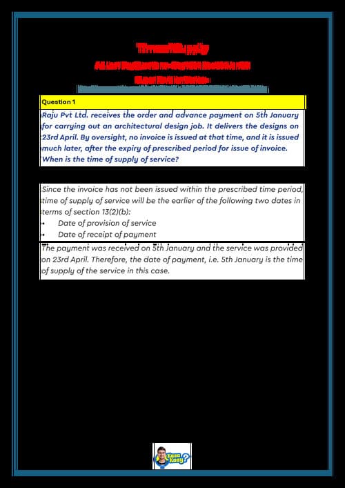 First page of Time of Supply LDR Questions by CA Amit Mahajan Sir.