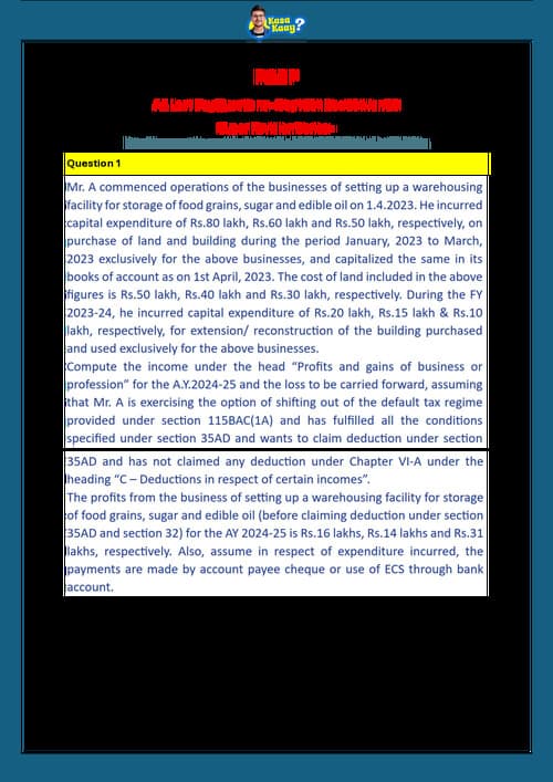 First page of PGBP LDR Questions by CA Amit Mahajan Sir.