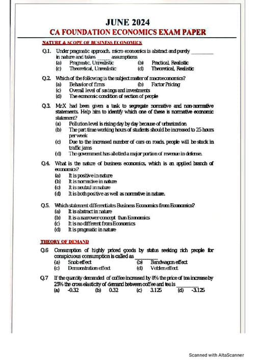 First page of Economics june 2024 question paper with answersheet follow for more such content guys✨