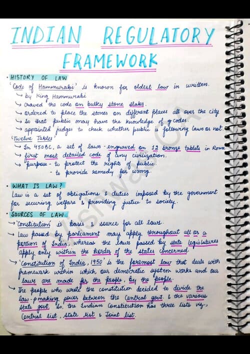 First page of Business law Notes Ch1-indian regulatory framework