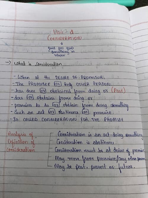 First page of Consideration chapter law notes