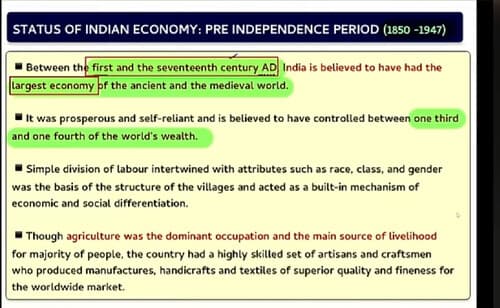 First page of Indian economy summary notes for Ca foundation