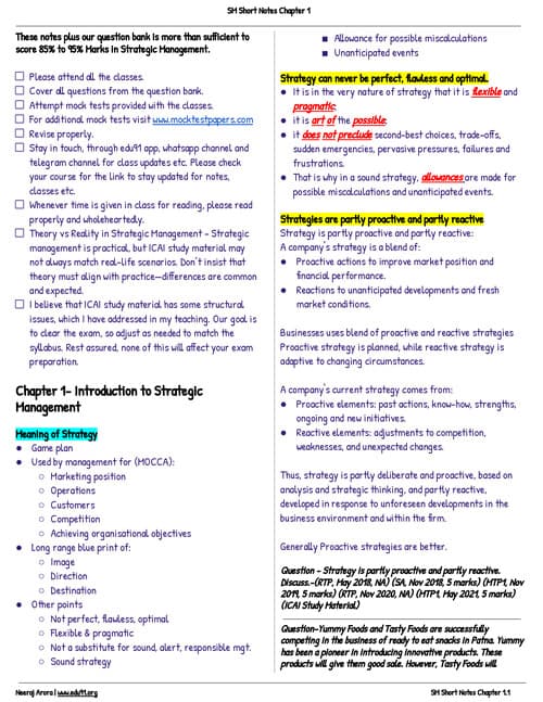 First page of SM Chapter 1 Short notes