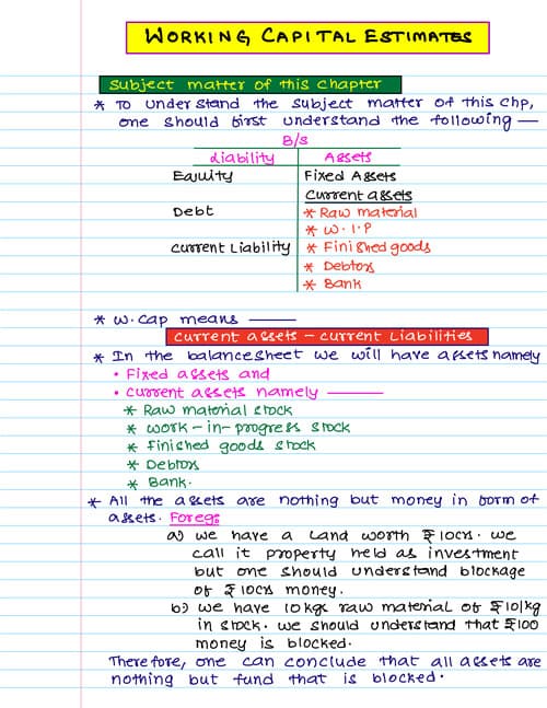 First page of CA Inter - FM : Working Capital Management Summary Notes