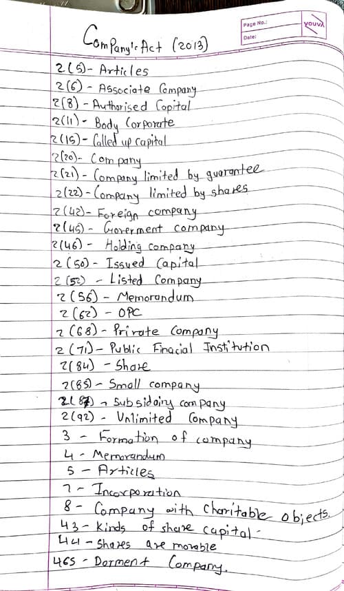 First page of Ca foundation Companies Act notes