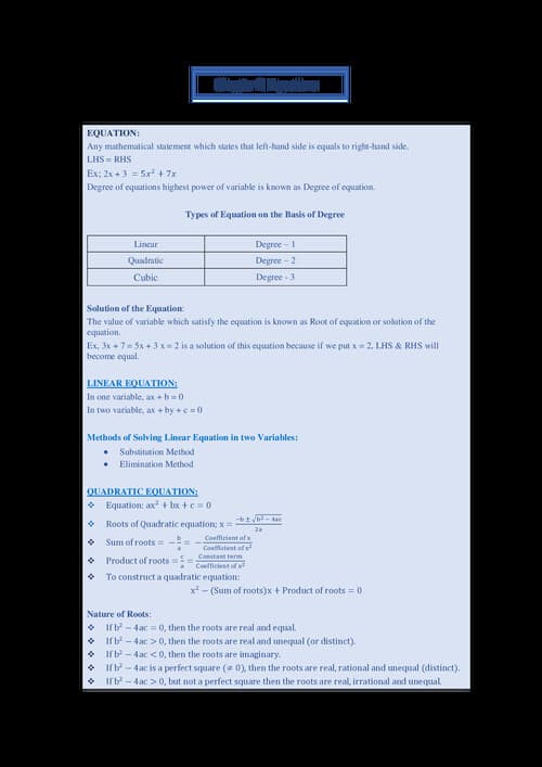 First page of CA FOUNDATION QUANTITATIVE APTITUDE EQUATIONS