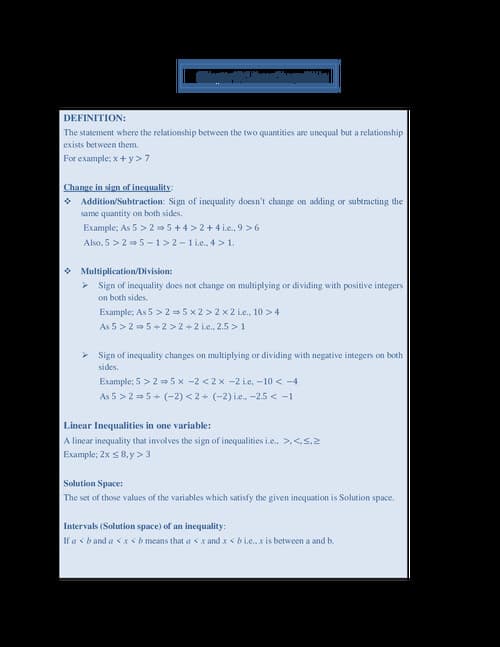 First page of CA FOUNDATION QUANTITATIVE APTITUDE LINEAR INEQUALITIES