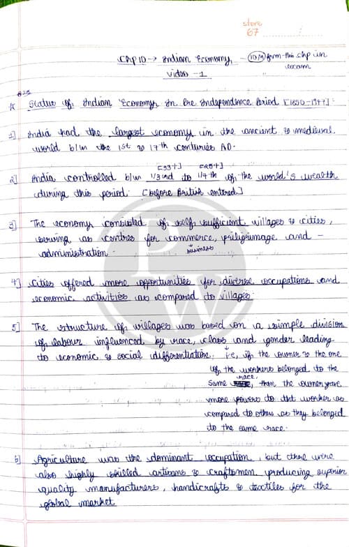 First page of Indian Economy Hand written notes by love kaushik sir