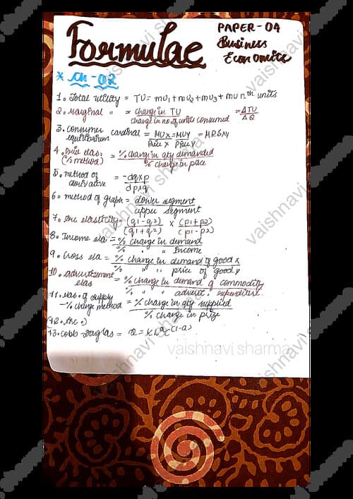 First page of Formula sheet of economics