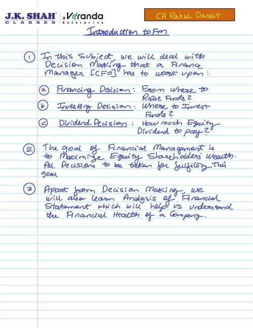 First page of Fully hand written notes of FM of CA Rahul Danit. Introduction of FM