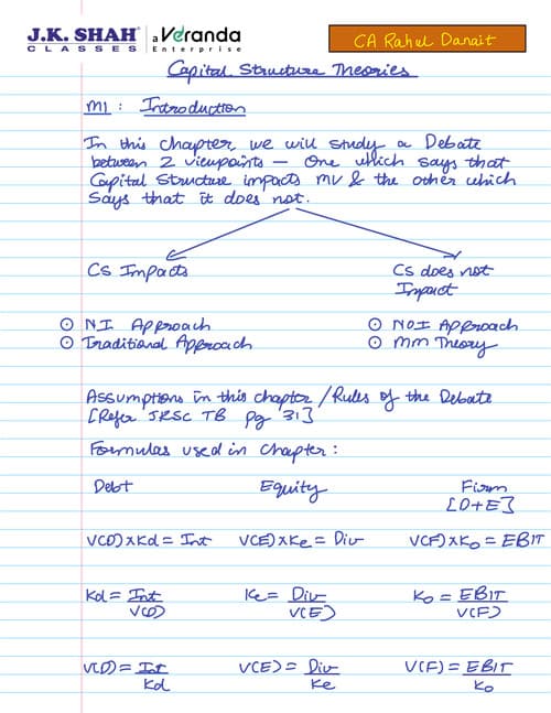 First page of Fully hand written notes of FM of CA Rahul Danit. Capital structure theory