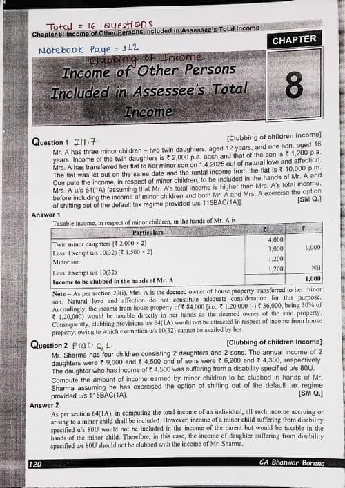 First page of Clubbing of Income Questions Book (By BB Sir) for May 26.