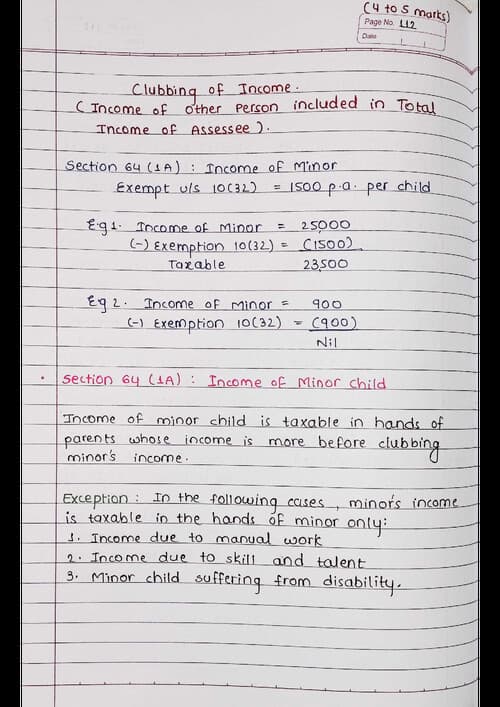 First page of Clubbing of Income Handwritten notes (By BB Sir) for May 26.