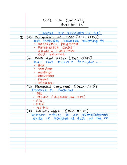 First page of CA Inter : Corporate & other Laws - Accounts of company Notes