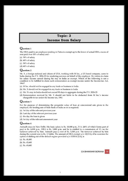 First page of Income tax - Salary MCQ and Case scenarios for practice by Bhanwar borana (BB virtuals )