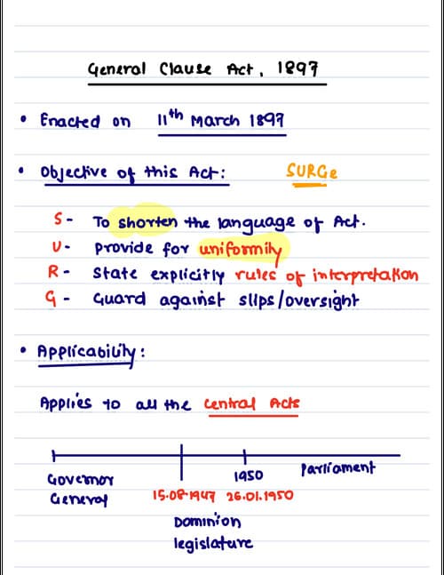 First page of General clause act LAW CA INTER